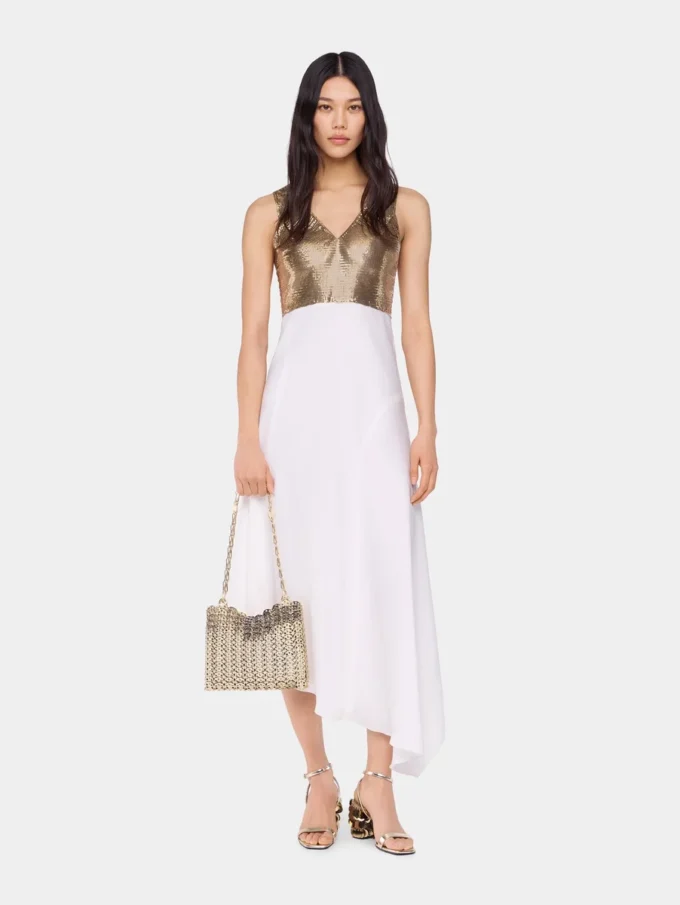 Asymmetrisk kjole i mesh og satin