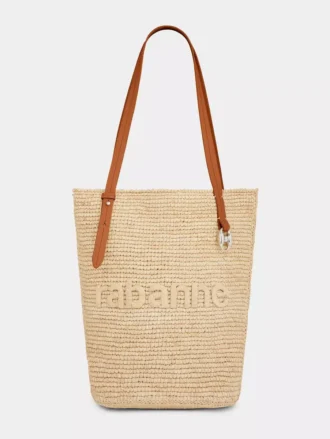 Beige raffia-taske med logo