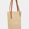 Beige raffia-taske med logo