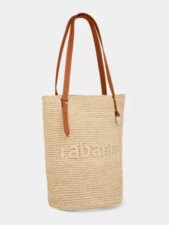 Beige raffia-taske med logo