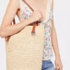 Beige raffia-taske med logo