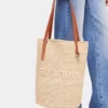 Beige raffia-taske med logo