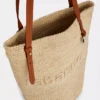 Beige raffia-taske med logo