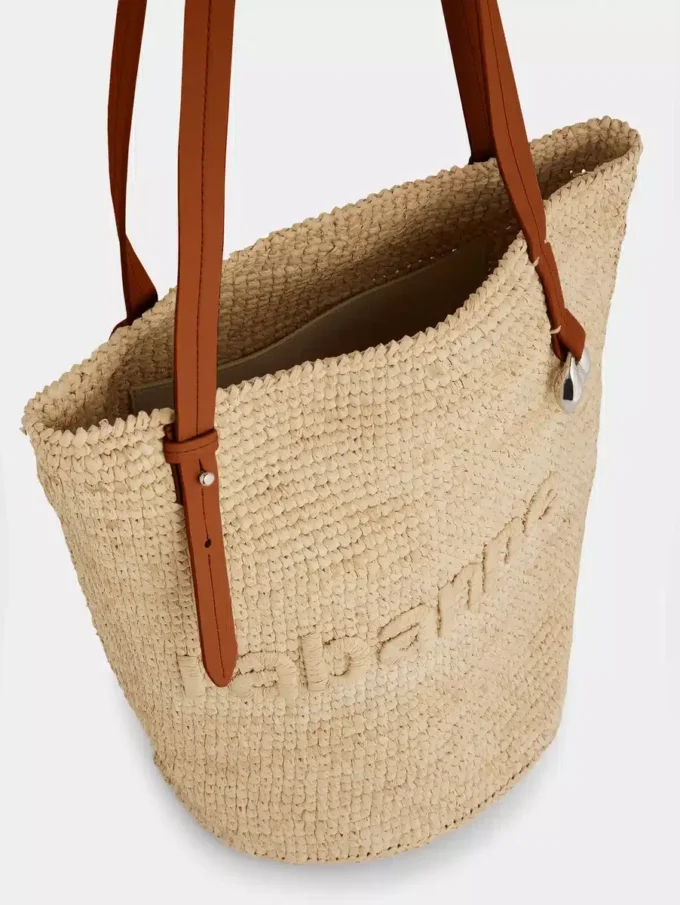 Beige raffia-taske med logo