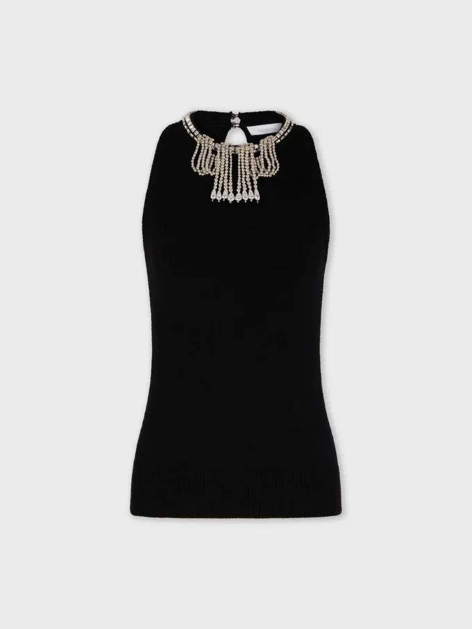 Broderet strikbluse