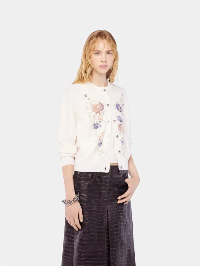Broderet uldcardigan