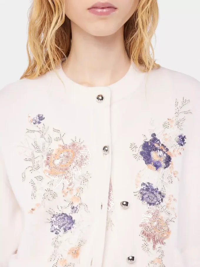 Broderet uldcardigan