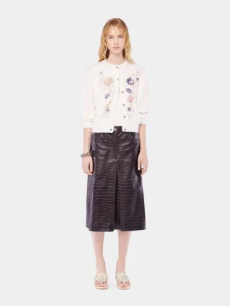 Broderet uldcardigan