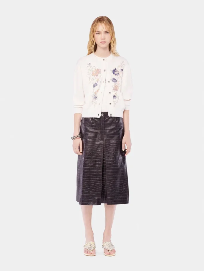 Broderet uldcardigan