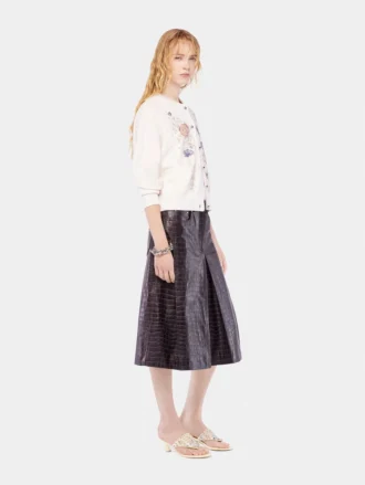 Broderet uldcardigan