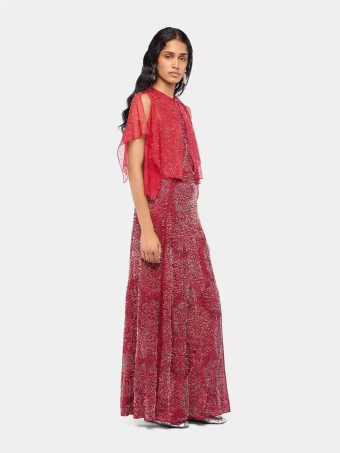 Crepe-top med perlebroderi