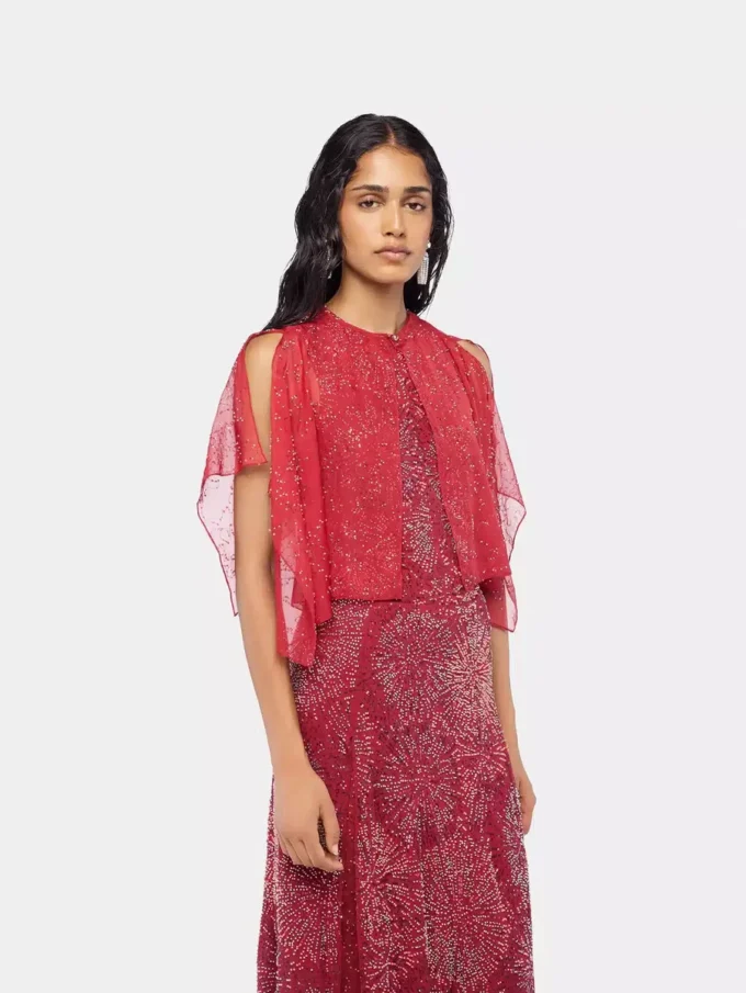 Crepe-top med perlebroderi