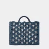 Denimblå totebag i raffia