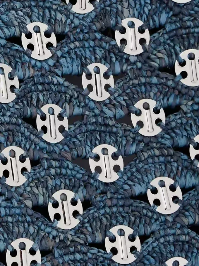 Denimblå totebag i raffia