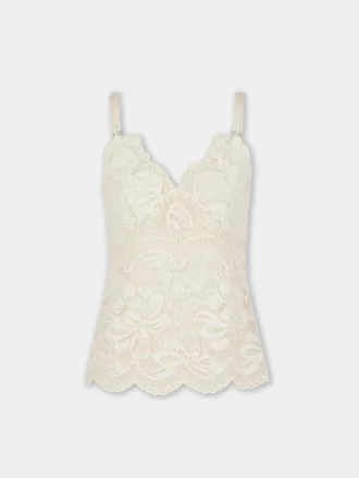 Elfenbensfarvet tanktop i blonder