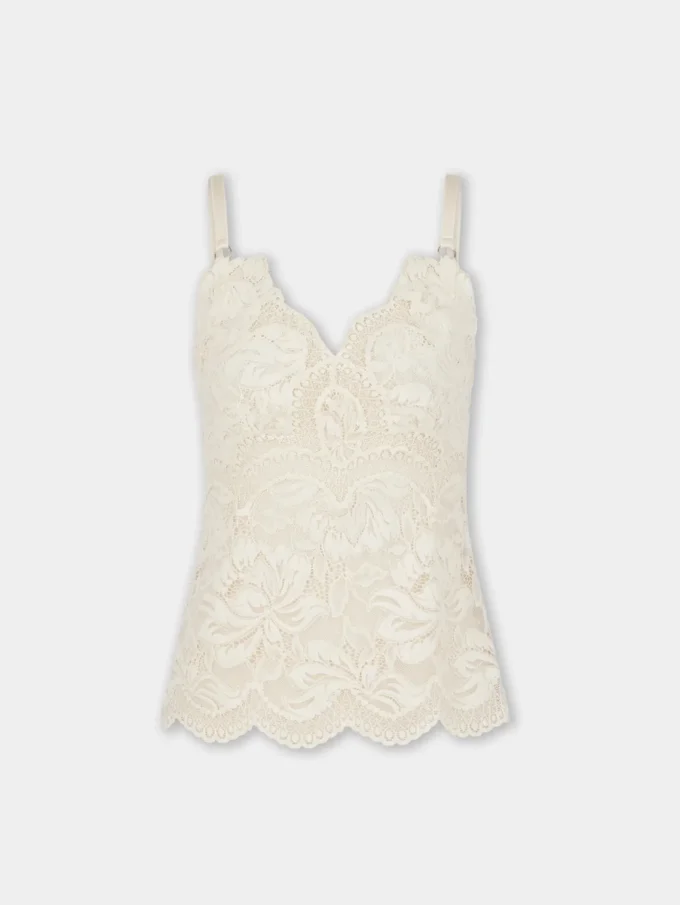 Elfenbensfarvet tanktop i blonder