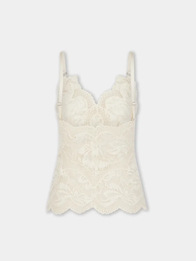 Elfenbensfarvet tanktop i blonder