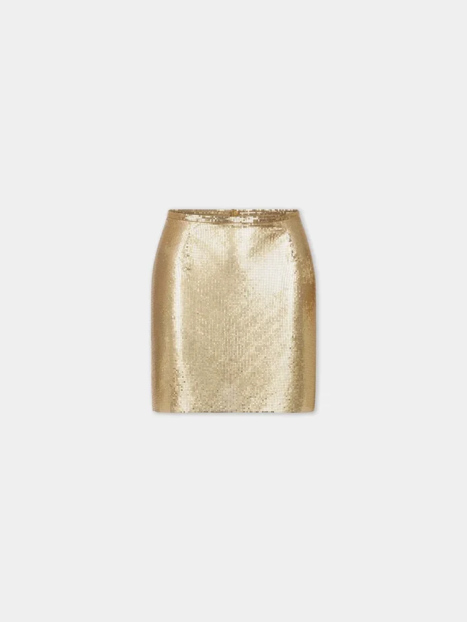 Guldfarvet miniskirt i mesh