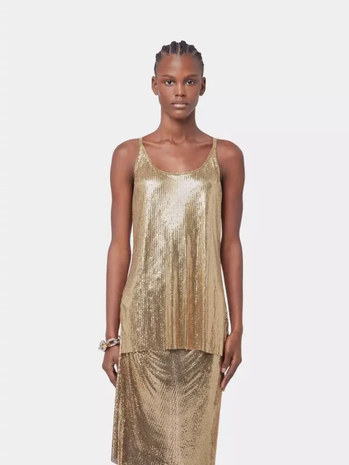 Guldfarvet tanktop i mesh