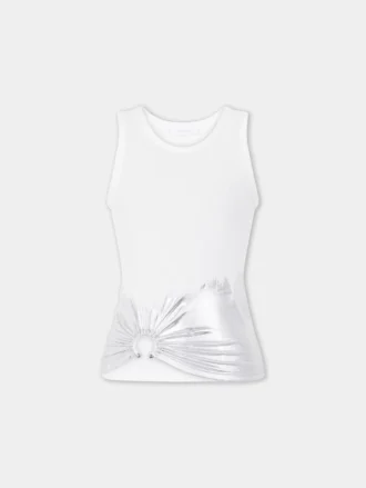 Hvid tanktop med piercing i ribbet jersey