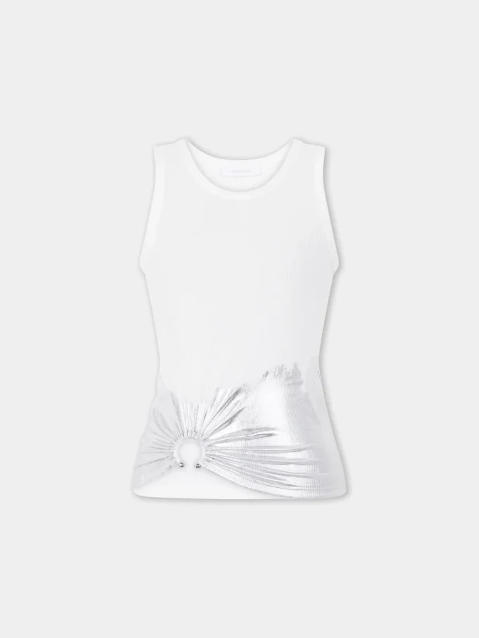 Hvid tanktop med piercing i ribbet jersey