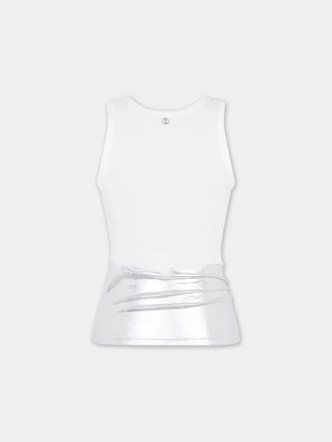 Hvid tanktop med piercing i ribbet jersey