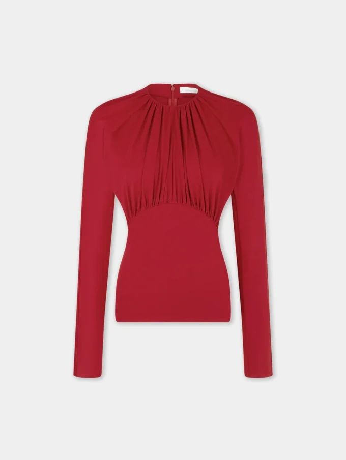 Jerseybluse med rynkede detaljer