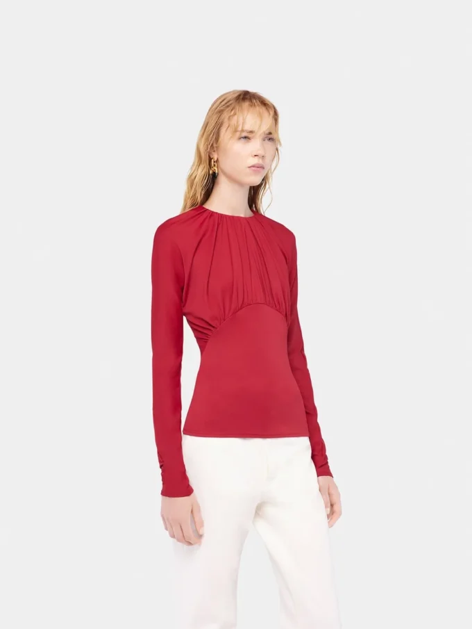 Jerseybluse med rynkede detaljer