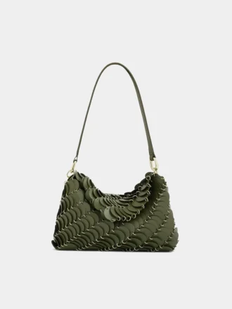 Khaki paco skuldertaske i kalveskind
