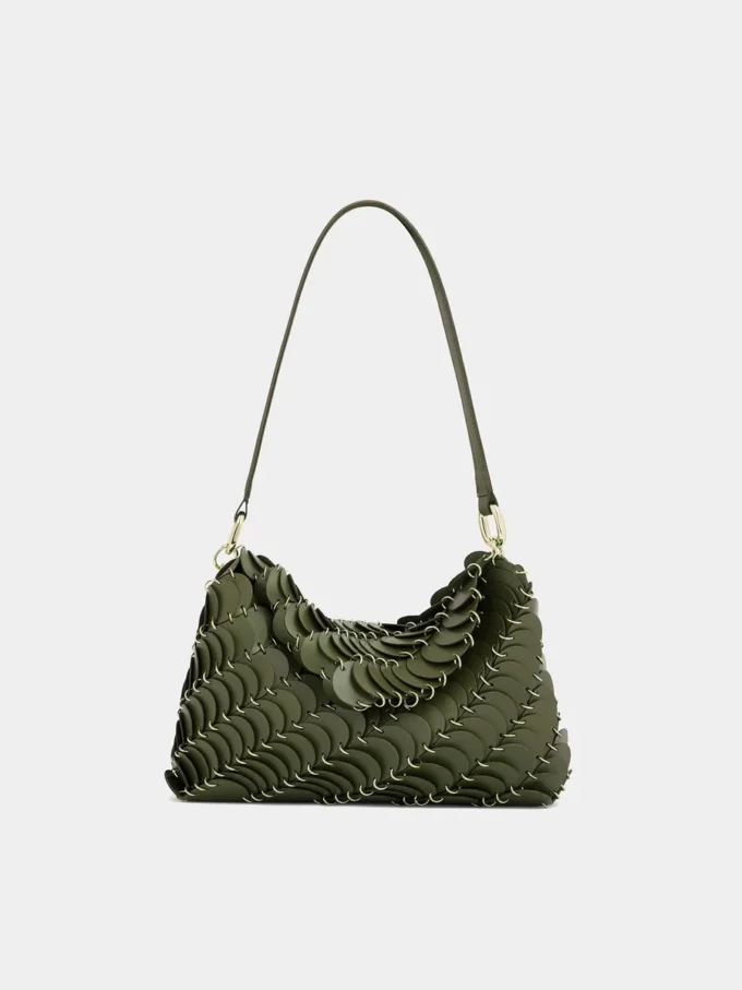 Khaki paco skuldertaske i kalveskind