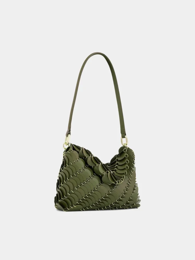Khaki paco skuldertaske i kalveskind