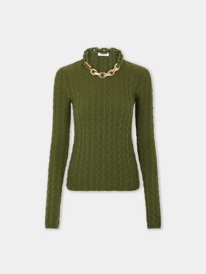 Khakifarvet sweater i uld