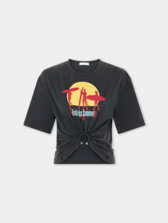 Kort T-shirt i bomuld med print