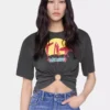 Kort T-shirt i bomuld med print