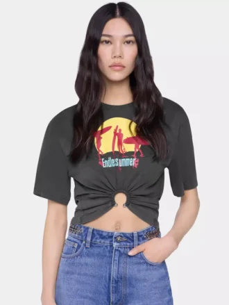 Kort T-shirt i bomuld med print