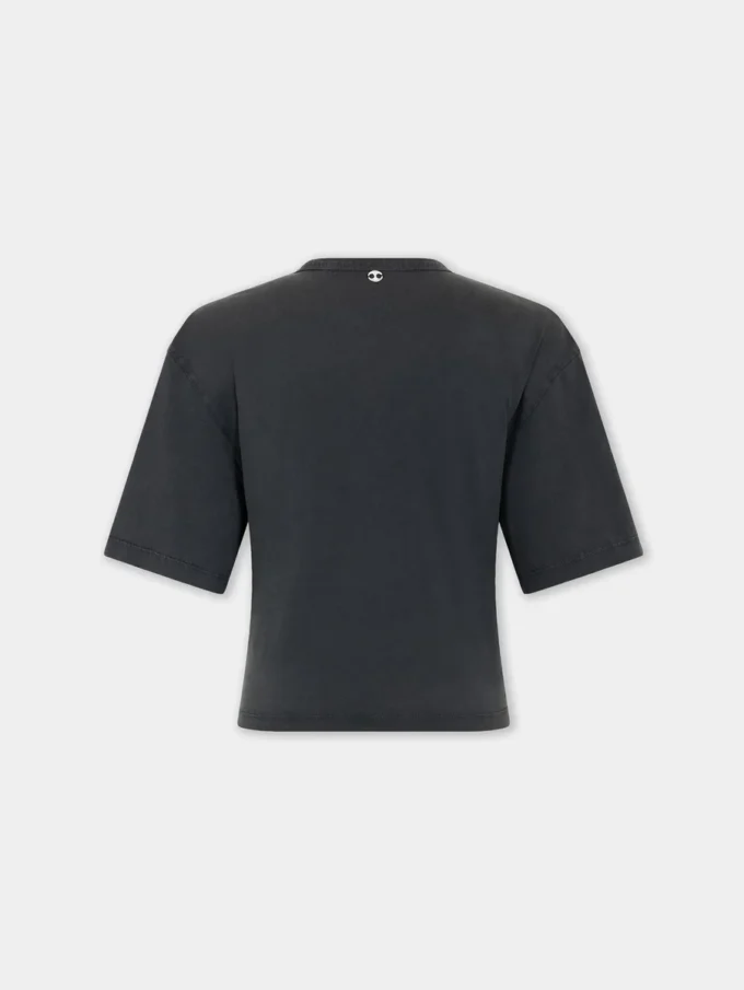 Kort T-shirt i bomuld med print
