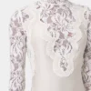 Langærmet top i elfenbenfarvet blonder og jersey