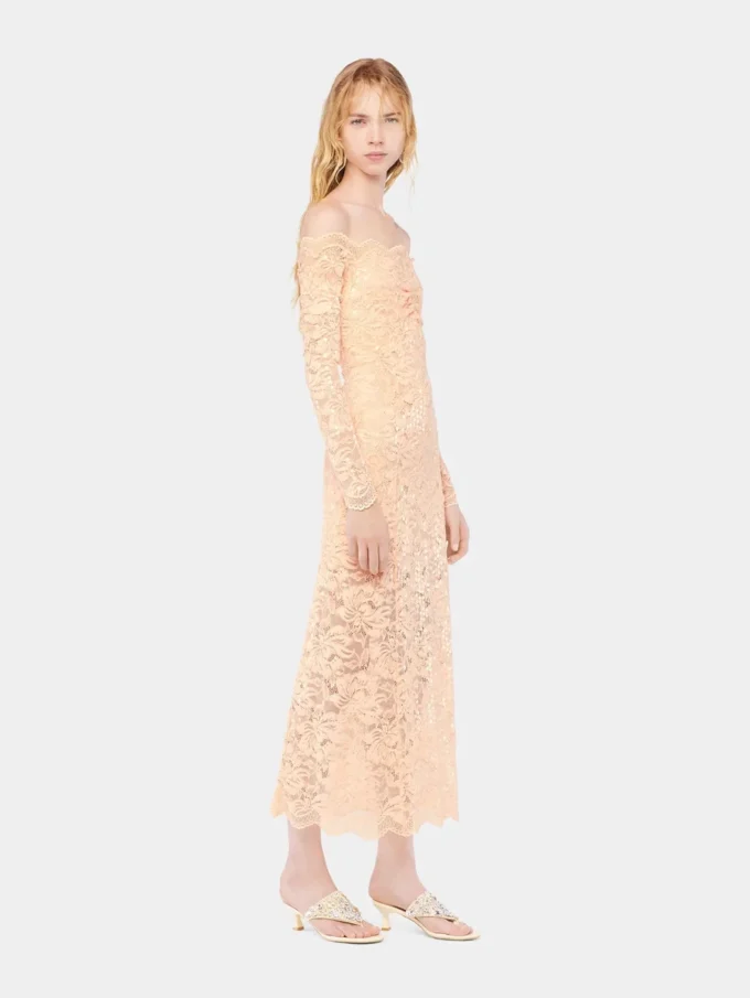 Midi-kjole i blonder med pailletbroderier