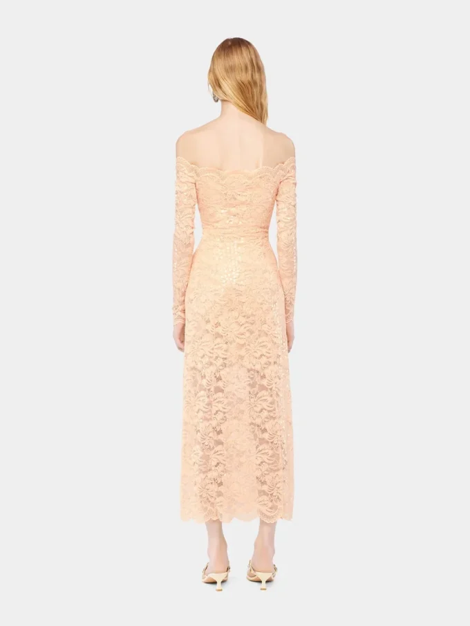 Midi-kjole i blonder med pailletbroderier