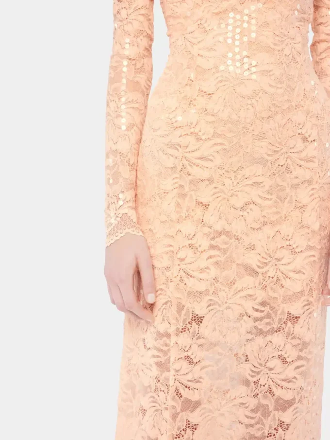 Midi-kjole i blonder med pailletbroderier