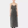 Midi-kjole i crepe med broderi med pailletter