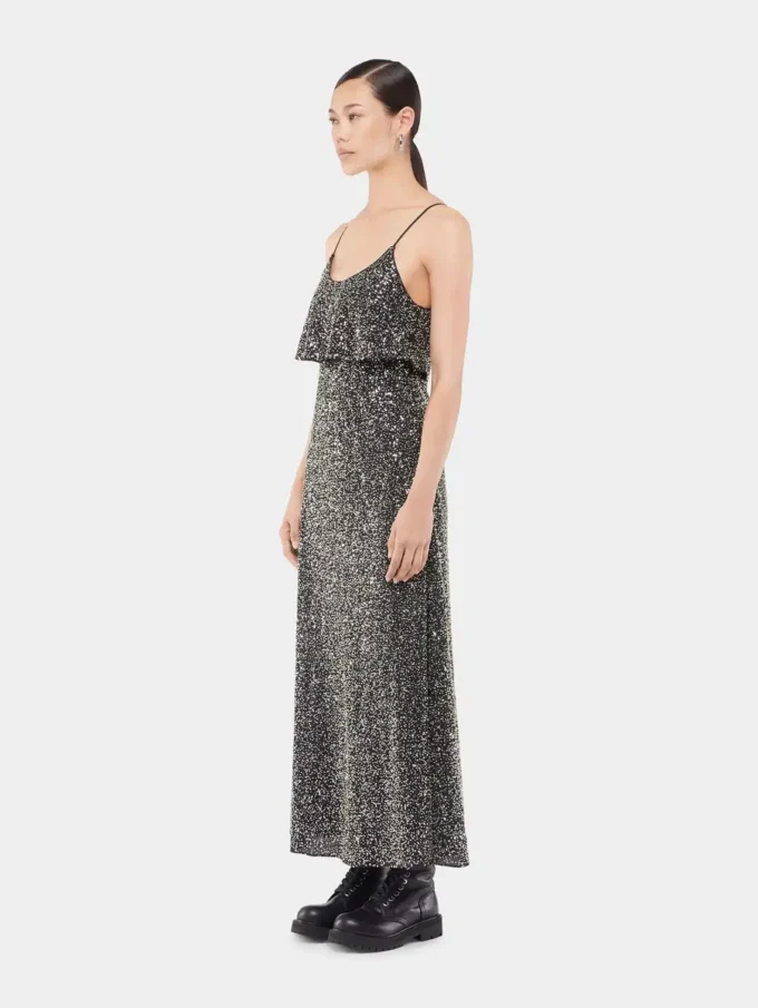 Midi-kjole i crepe med broderi med pailletter