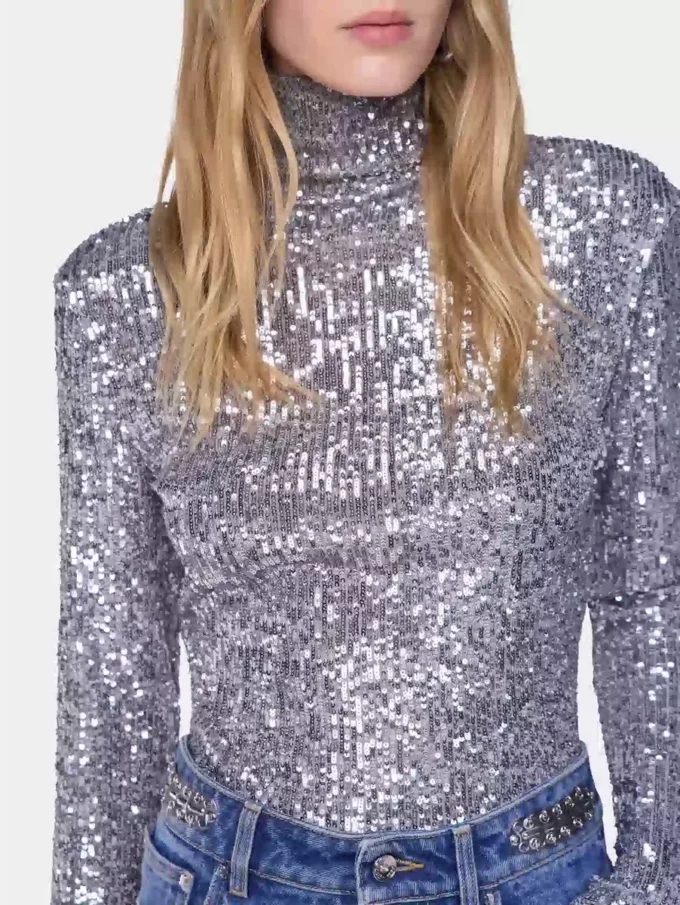 Rullekravebluse i pailletter
