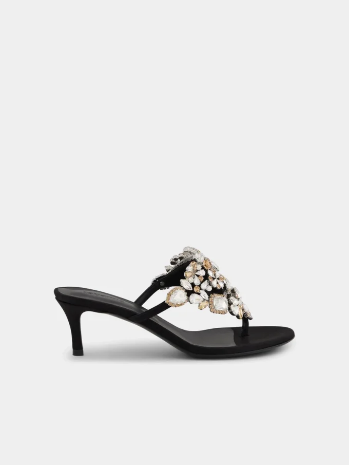 Sandaler med lav hæl og strass