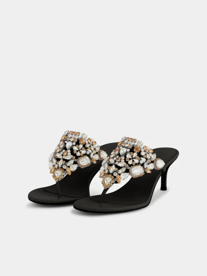 Sandaler med lav hæl og strass