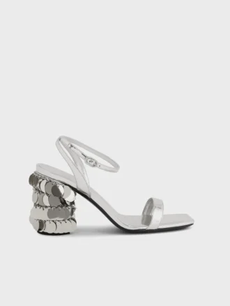 Sølvfarvede sandaler med Sparkle-hæl