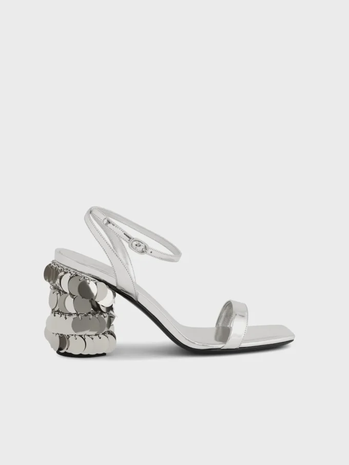 Sølvfarvede sandaler med Sparkle-hæl