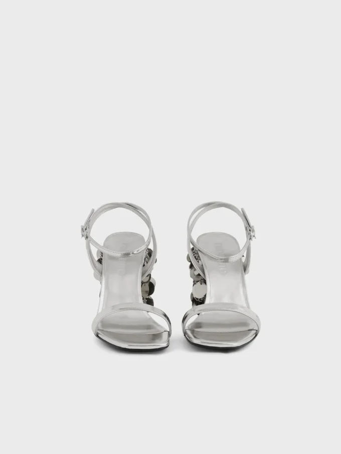 Sølvfarvede sandaler med Sparkle-hæl