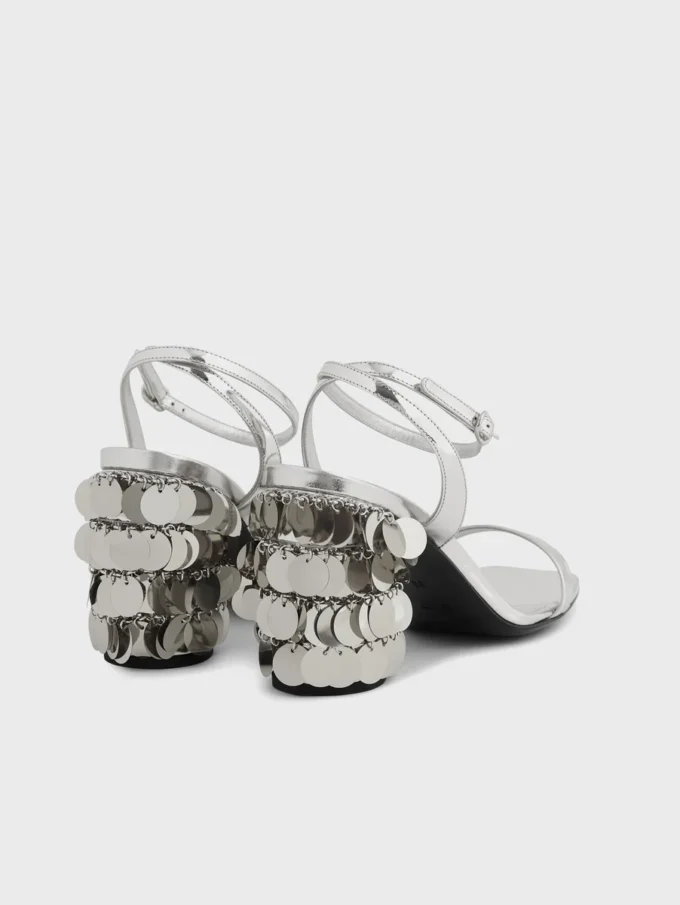 Sølvfarvede sandaler med Sparkle-hæl