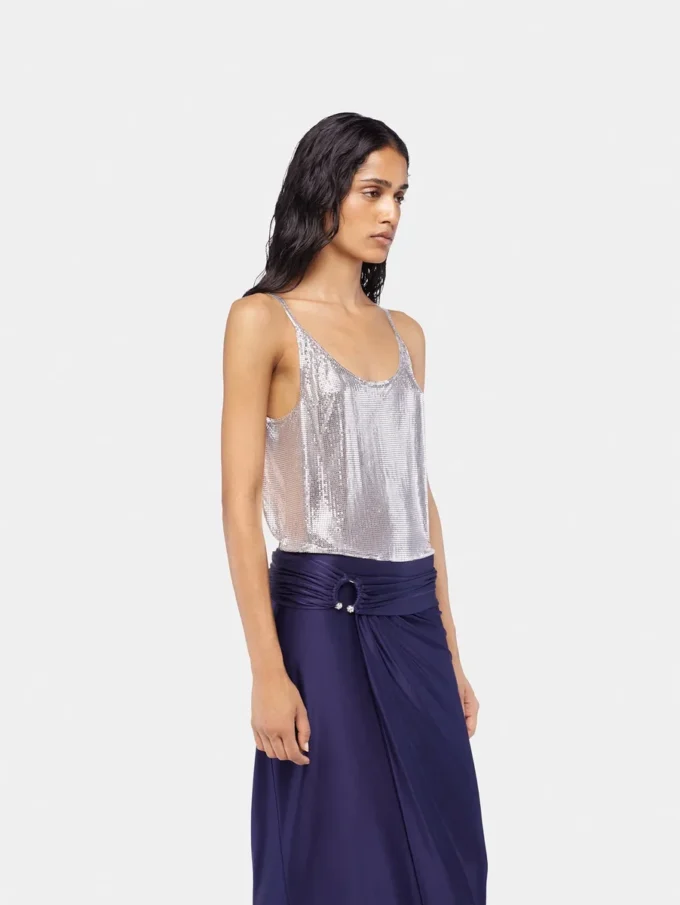 Sølvfarvet tanktop i mesh